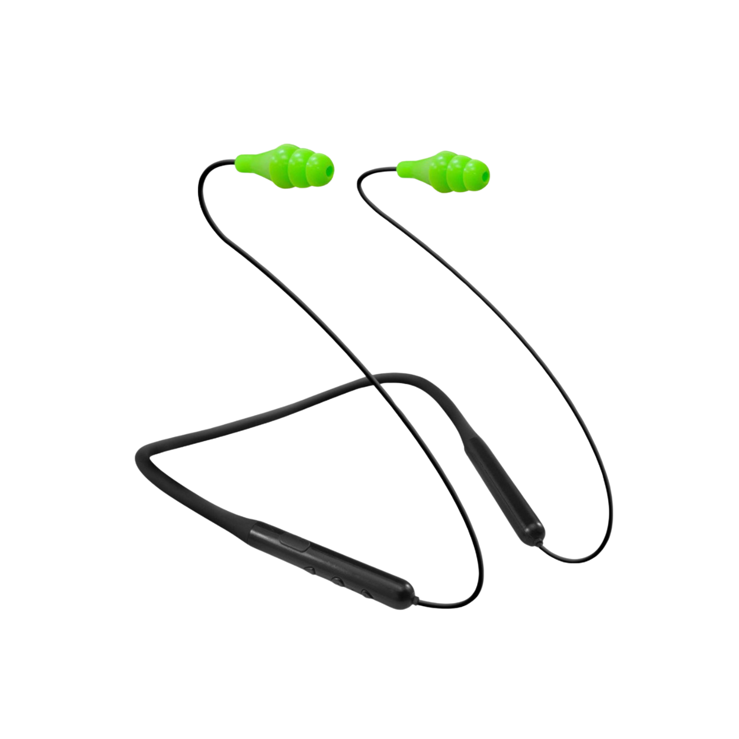 Wireless earbuds with green tips on a white background