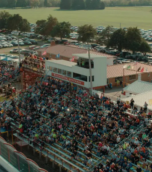 Packed grandstands at a race